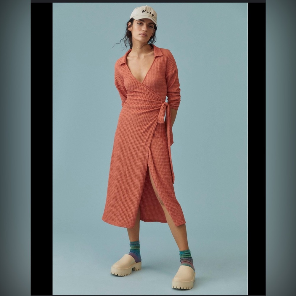 Anthropologie waffle wrap dress